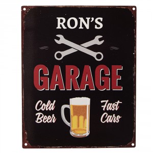 Černá antik nástěnná kovová cedule Garage - 20*1*25 cm