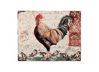 Béžová nástěnná kovová cedule s koutem Rooster - 25*1*20 cm