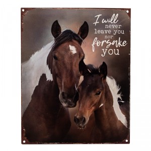 Hnědá nástěnná kovová cedule s koníky Horses - 20*1*25 cm