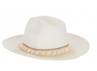 Bílý slaměný klobouk s mušličkami a střapci Shells - 35*28*13cm