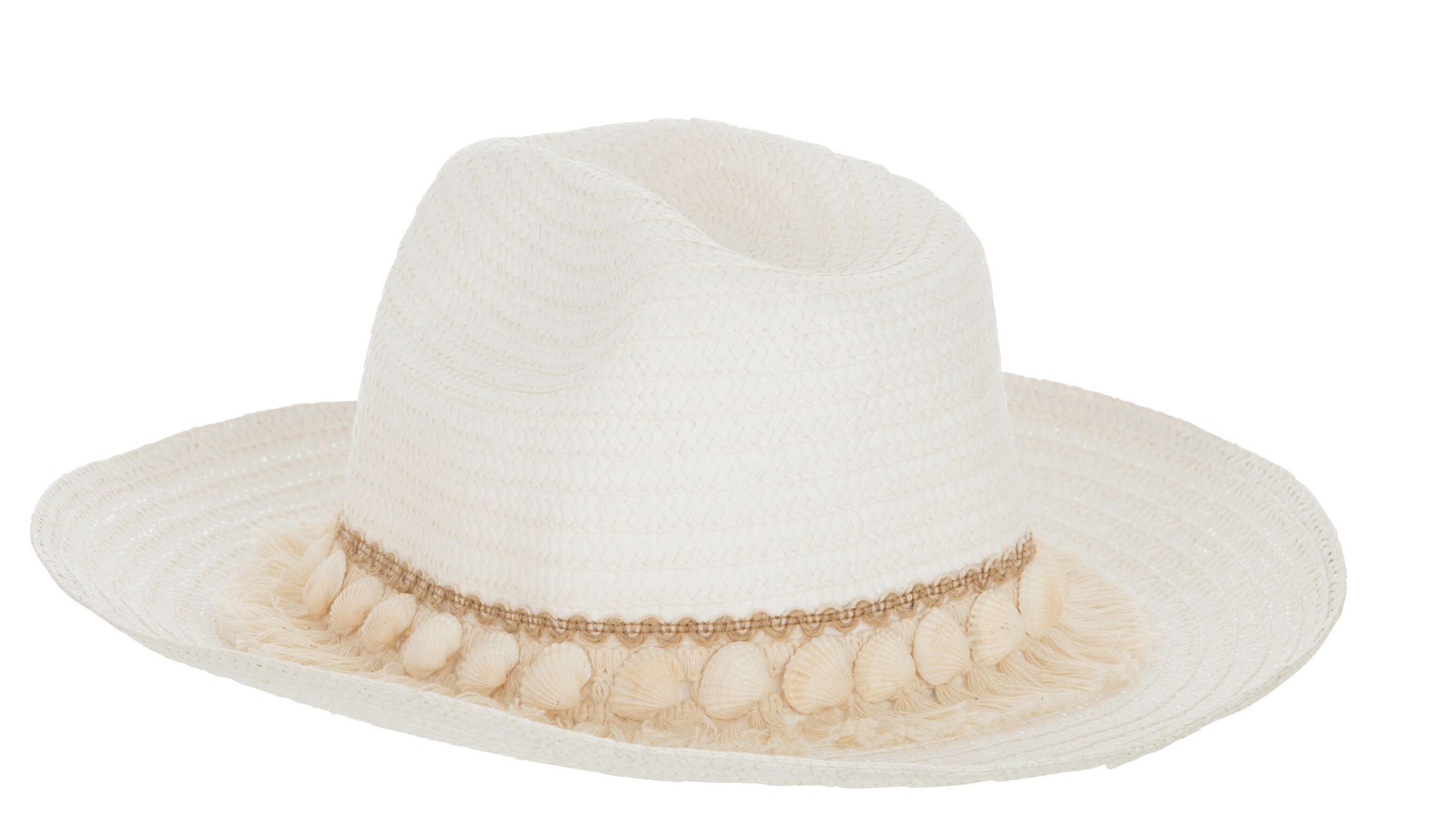 Bílý slaměný dámský klobouk s mušličkami a střapci Shells - 35*28*13cm J-Line by Jolipa