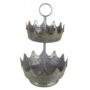 Dvoupatrový plechový zinkový antik stojan - Ø 33*53 cm