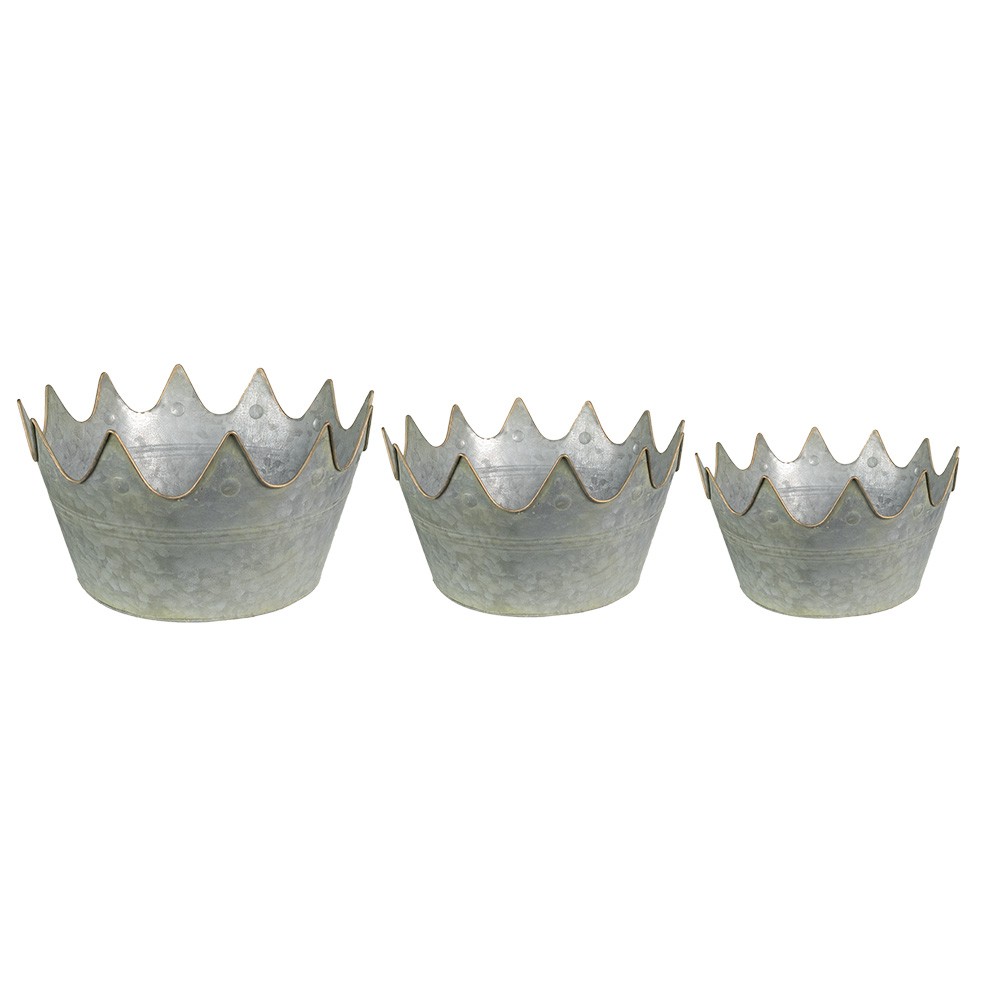3ks zinkový plechový obal na květináč - Ø 43*21 / Ø 40*20 / Ø 33*18 cm