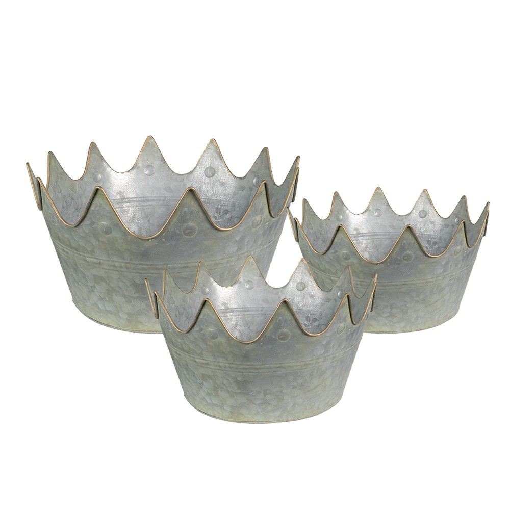 3ks zinkový plechový obal na květináč - Ø 43*21 / Ø 40*20 / Ø 33*18 cm