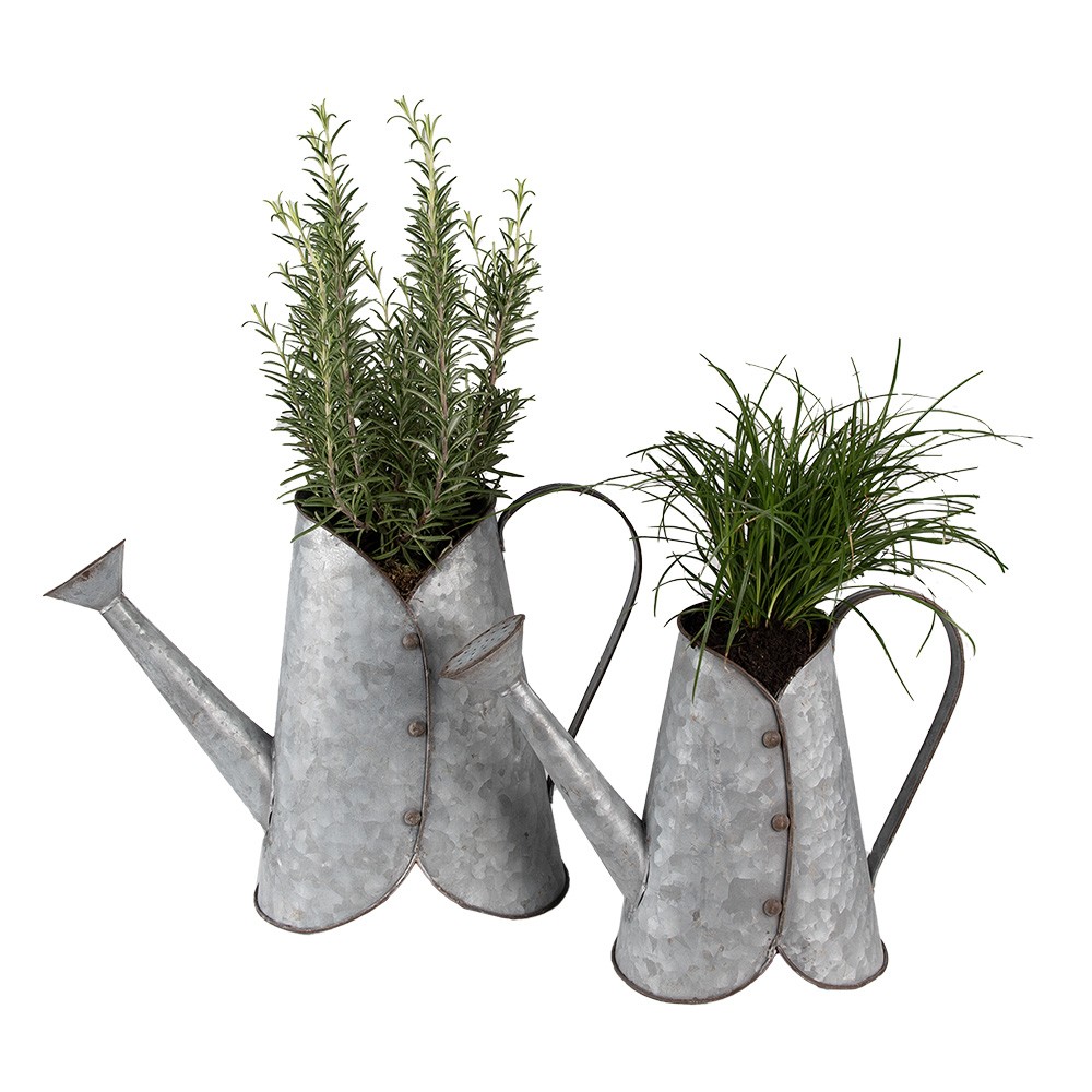 2ks plechové antik obaly na květináče ve tvaru konve v saku - 40*16*29 / 32*14*24 cm
