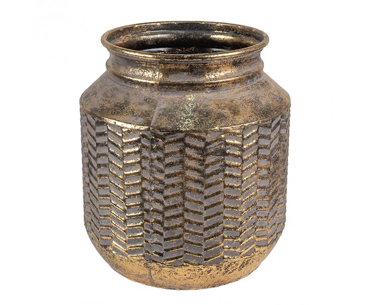 Zlatá antik dekorativní plechová váza - Ø 25*26 cm