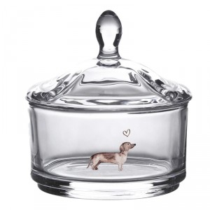 Skleněná dóza s jezevčíky Dachshund Love - Ø 9*9cm 