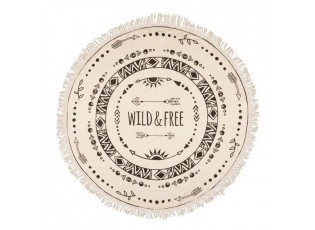 Béžový kulatý plážový bavlněný ručník / osuška s třásněmi Wild Free - Ø180 cm