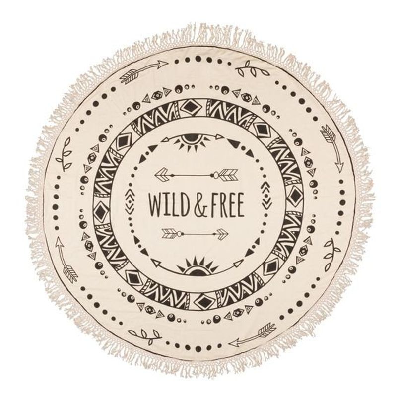 Béžový kulatý plážový bavlněný ručník / osuška s třásněmi Wild Free - Ø180 cm Mycha Ibiza new