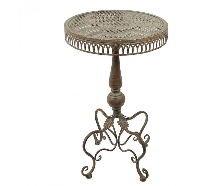 Zeleno-hnědý antik kovový odkládací stolek Fino - Ø 46*72 cm