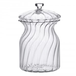 Transparentní skleněná miska dóza na cukrovinky s víkem - Ø 9*15 cm