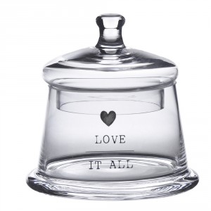 Úložná transparentní nádoba dóza s víčkem a srdíčkem Love - Ø 12*13 cm