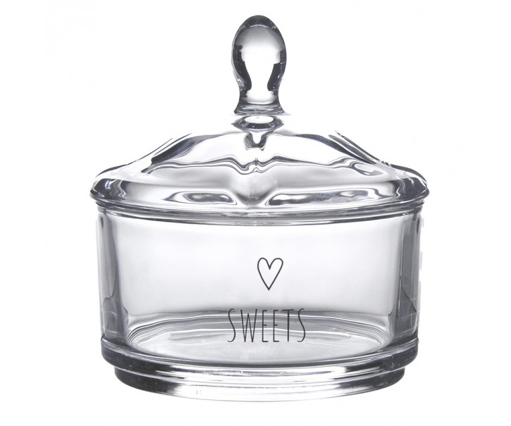 Úložná transparentní nádoba dóza s víčkem a srdíčkem Sweets - Ø 9*9 cm