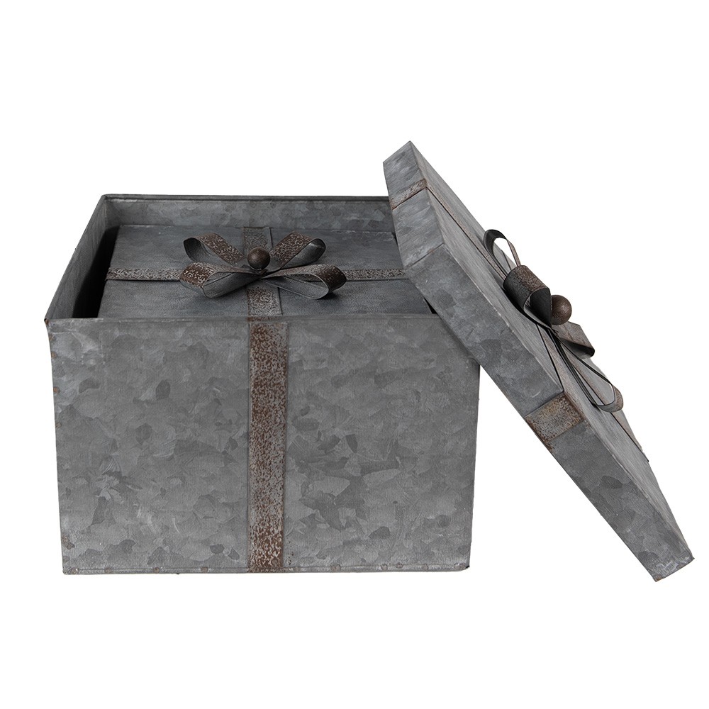 Zinkové antik úložné boxy s víky a mašlemi - 24*24*18 / 20*20*15 / 16*16*12 cm