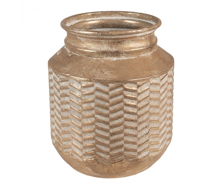 Zlatá antik dekorativní plechová váza - Ø21*23 cm