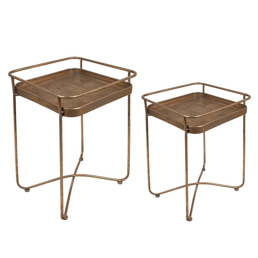 Set 2ks zlatý antik odkládací stolek Vien - 38*38*53 / 28*28*39 cm