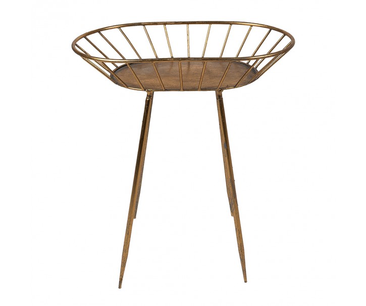Zlatý antik oválný kovový odkládací stolek - 48*31*53 cm