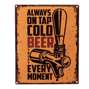 Oranžová nástěnná kovová cedule Cold Beer - 20*1*25 cm