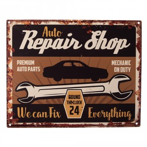Nástěnná kovová cedule Auto Repair Shop - 25*1*20 cm