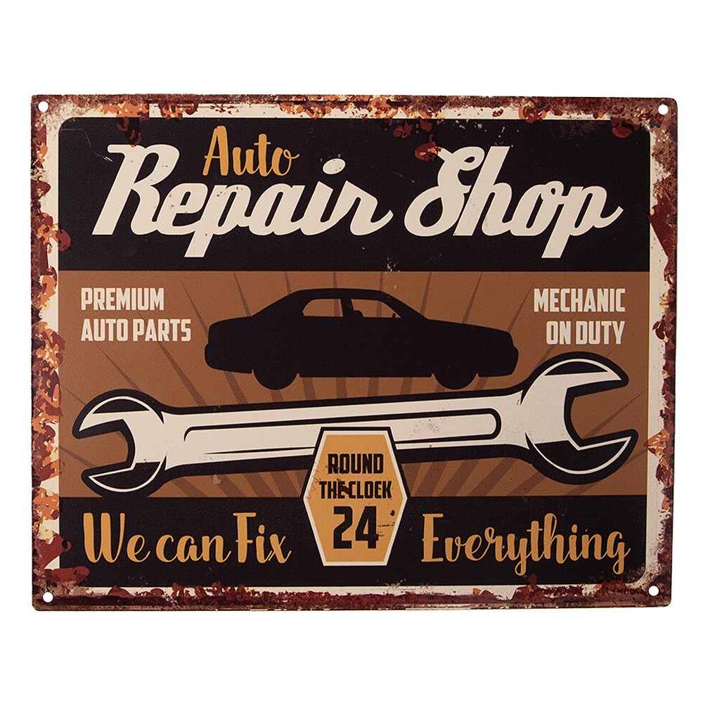 Nástěnná kovová cedule Auto Repair Shop - 25*1*20 cm Clayre & Eef