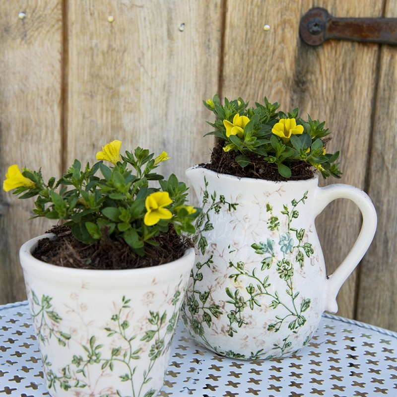 Keramický obal na květináč se zelenými květy Ganni green S - Ø12*10 cm