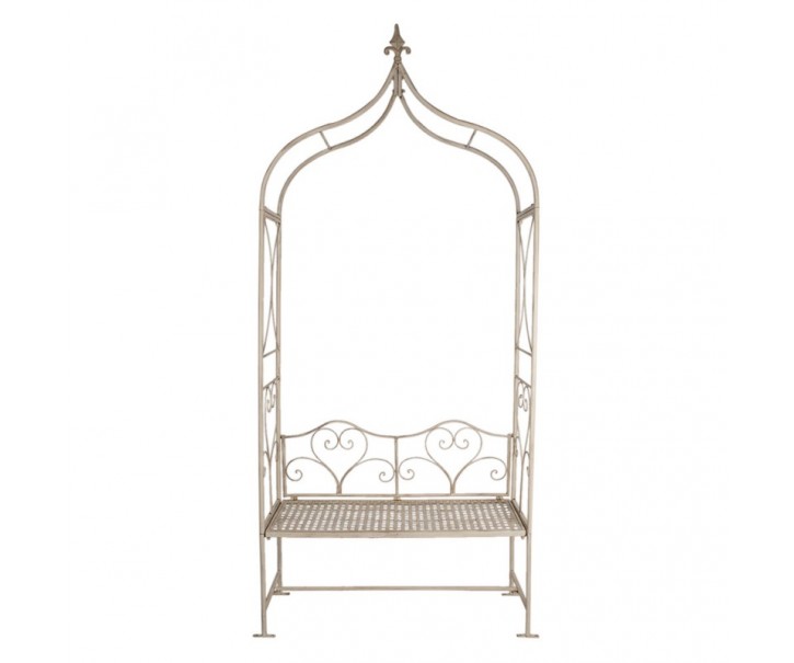 Béžová antik kovová zahradní lavice s obloukem Ambronia - 108*41*239 cm