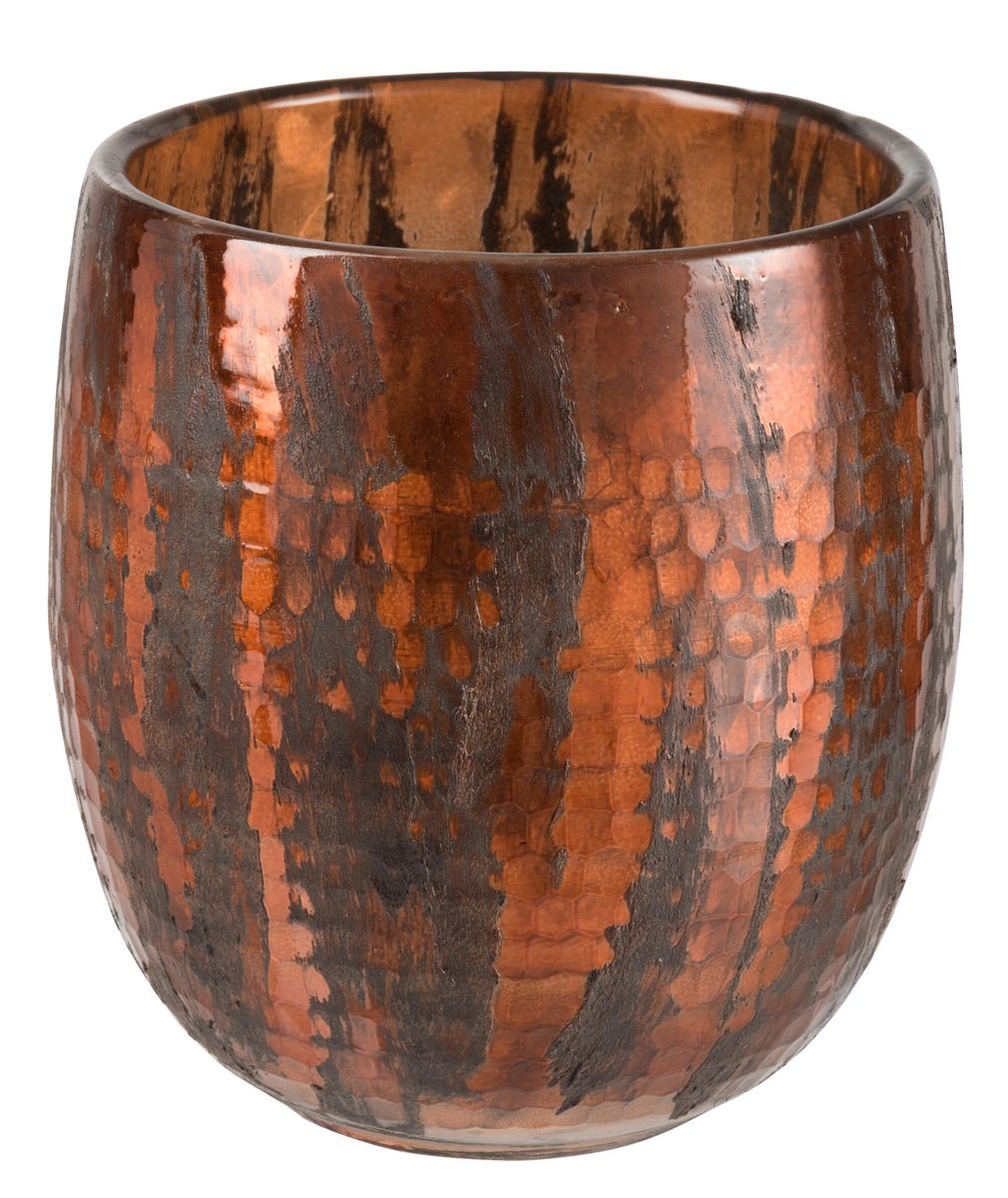 Koňakový mramorovaný skleněný svícen - Ø 19*20 cm