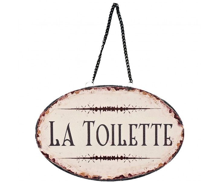 Závěsná kovová cedule s řetízkem La Toilette - 23*15 cm