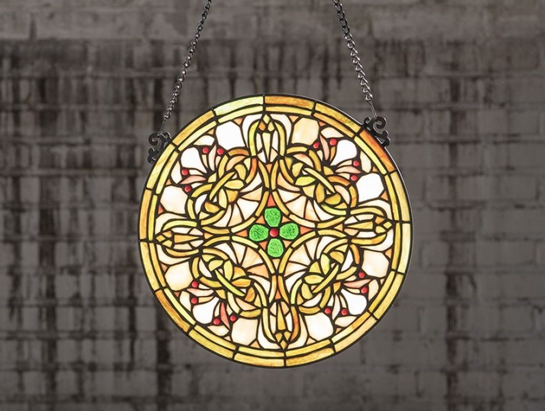 Skleněný kulatý závěsný Tiffany panel - Ø 30*1 cm