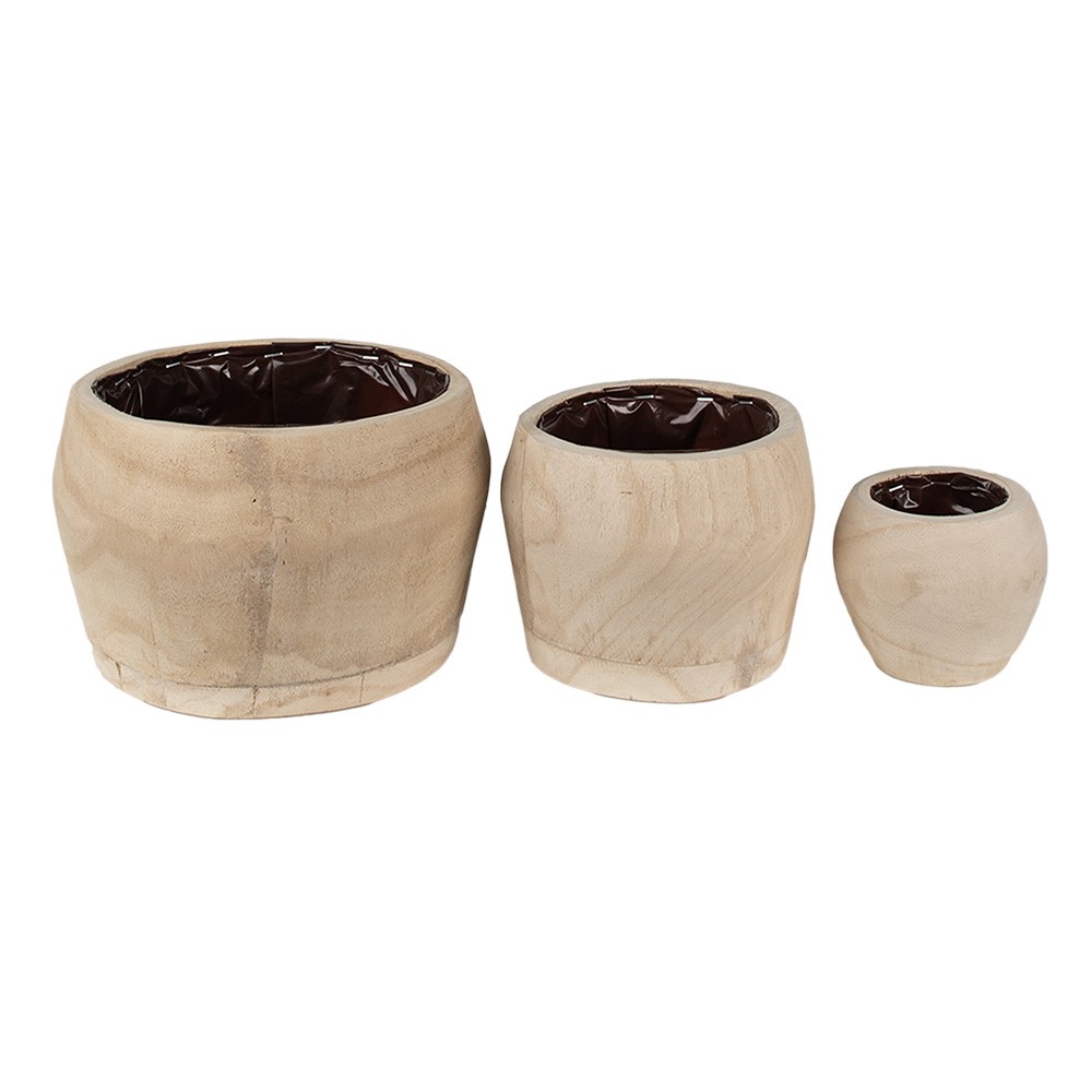 Set 3ks přírodní dřevěný květináč - Ø 24*15 / Ø 18*13 / Ø 12*10 cm