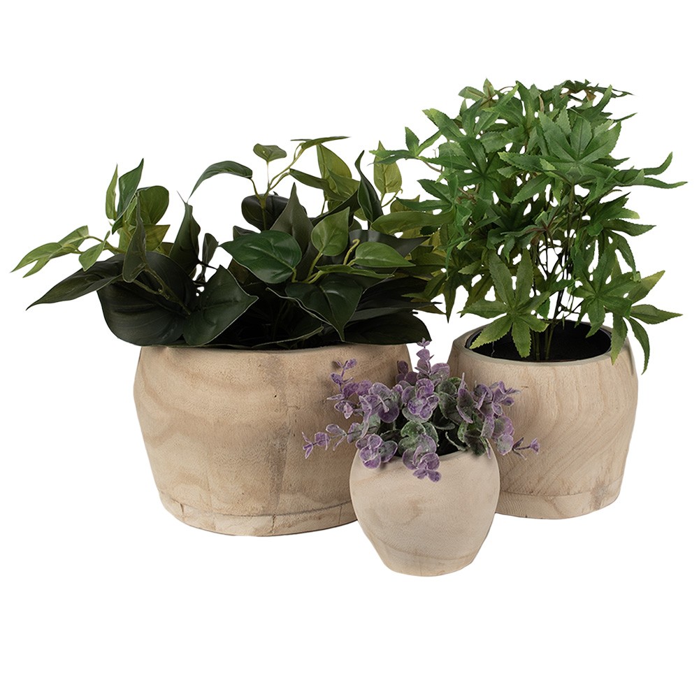 Set 3ks přírodní dřevěný květináč - Ø 24*15 / Ø 18*13 / Ø 12*10 cm
