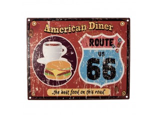 Červená antik nástěnná kovová cedule American Diner - 25*1*20 cm