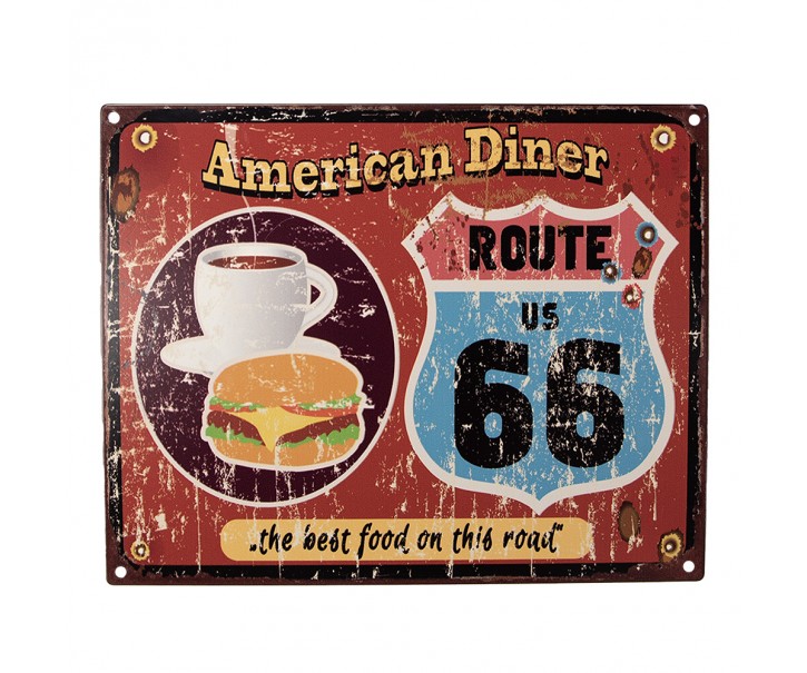 Červená antik nástěnná kovová cedule American Diner - 25*1*20 cm