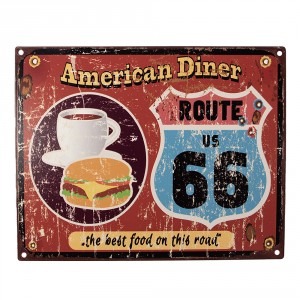 Červená antik nástěnná kovová cedule American Diner - 25*1*20 cm