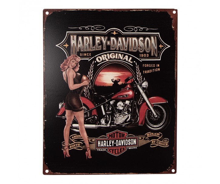  Černá nástěnná kovová cedule Harley Davidson - 20*1*25 cm