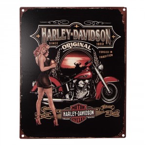  Černá nástěnná kovová cedule Harley Davidson - 20*1*25 cm