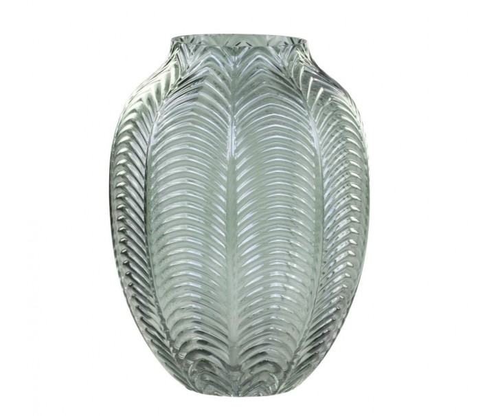 Zelená skleněná dekorační váza Leaf - Ø 14*18cm