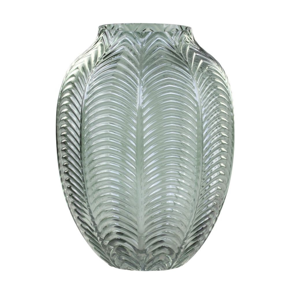 Zelená skleněná dekorační váza Leaf - Ø 14*18cm
