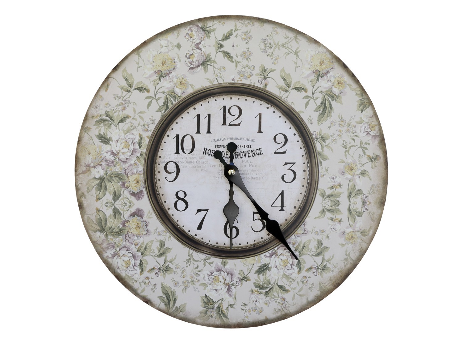 Levně Béžové antik nástěnné hodiny Rose de Provence – 34*3cm/ 1*AA 22032119