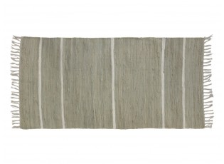 Zelený bavlněný koberec s pruhy a třásněmi Rag verte - 70*160 cm