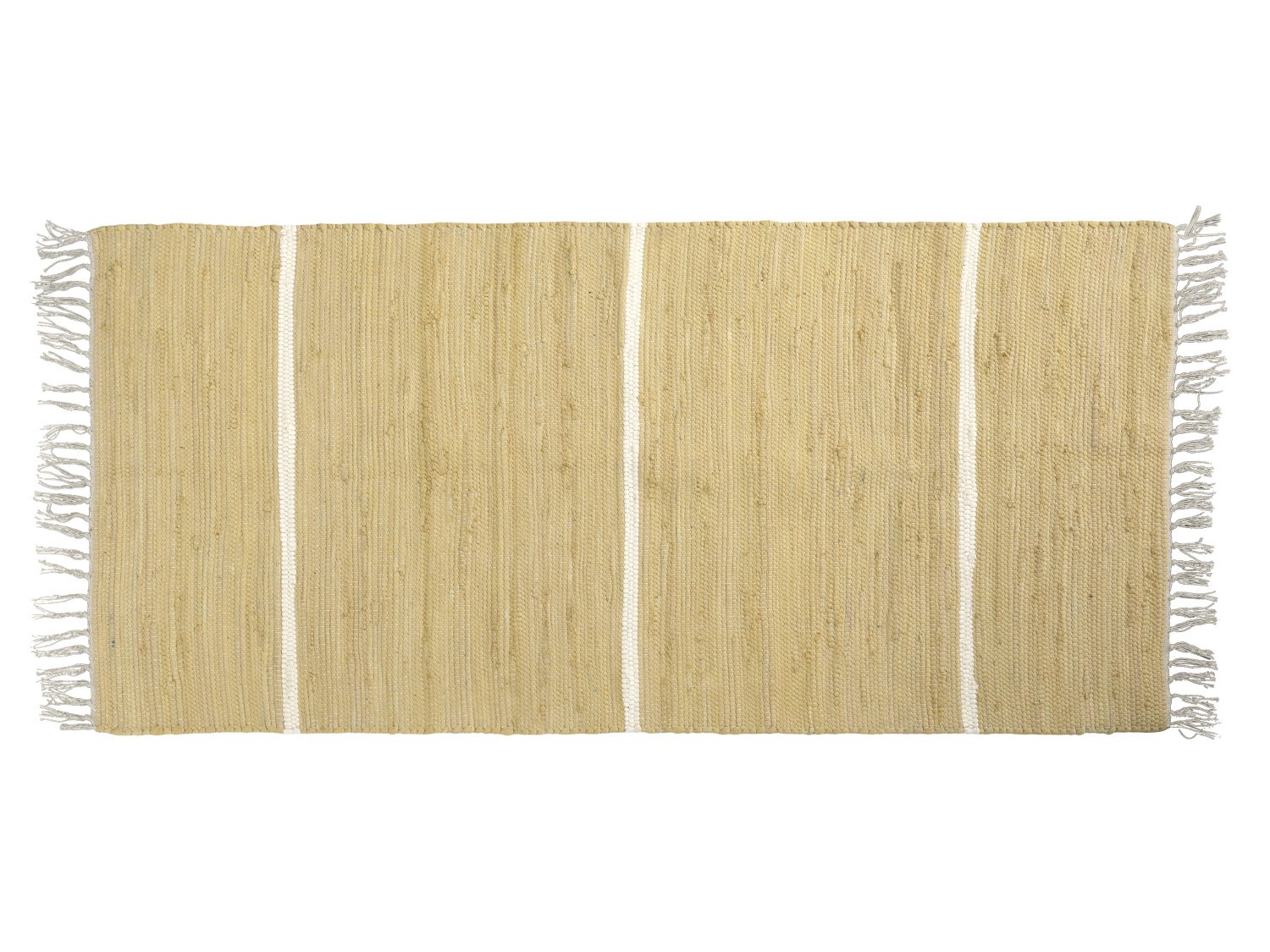 Žlutý bavlněný koberec s pruhy a třásněmi Rag honey - 70*160 cm