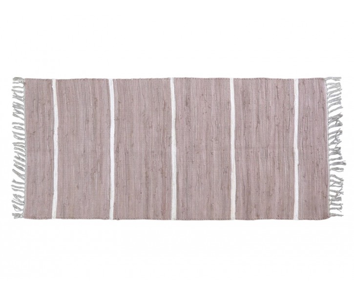 Růžový bavlněný koberec s pruhy a třásněmi Rag dusty rose - 70*160 cm