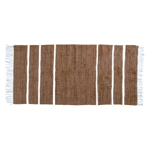 Hnědý bavlněný koberec s pruhy a třásněmi Rag walnut - 70*160 cm