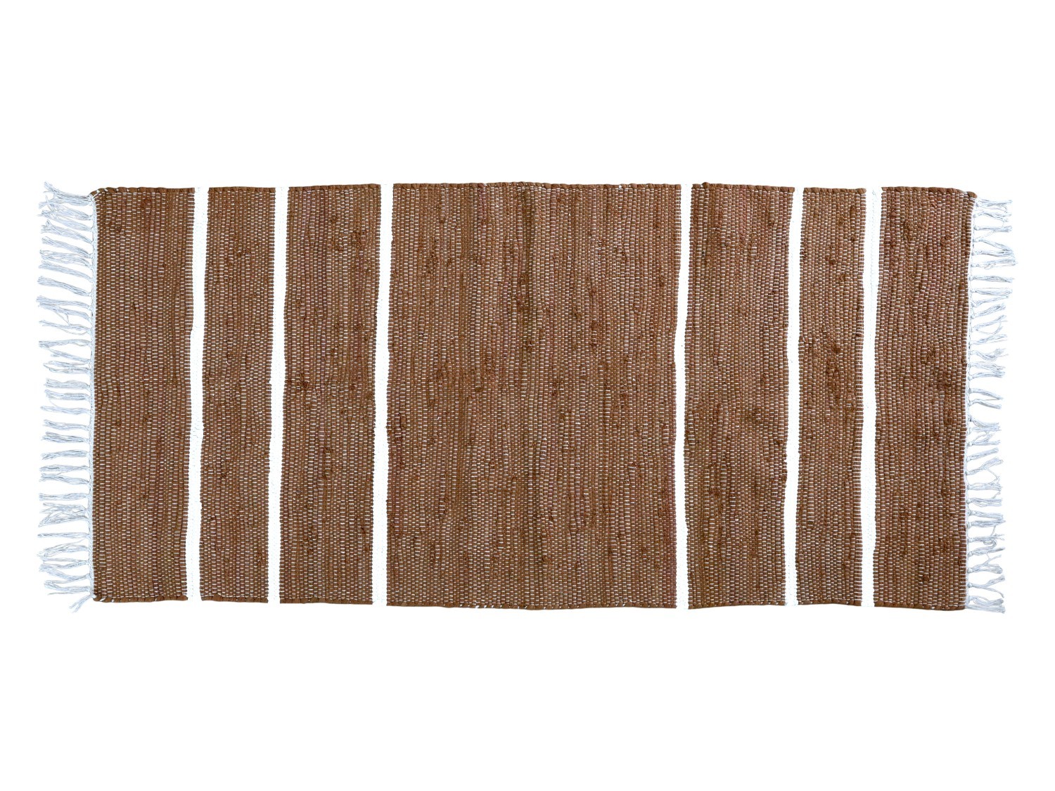 Hnědý bavlněný koberec s pruhy a třásněmi Rag walnut - 70*160 cm