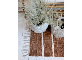 Hnědý bavlněný koberec s pruhy a třásněmi Rag walnut - 70*160 cm
