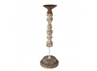 Béžový antik dřevěno-kovový svícen Nicolle - Ø 17*51 cm