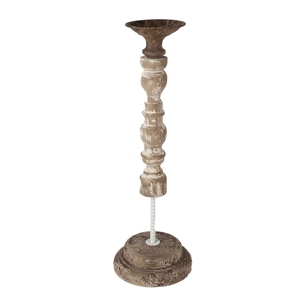 Béžový antik dřevěno-kovový svícen Nicolle - Ø 17*51 cm Clayre & Eef