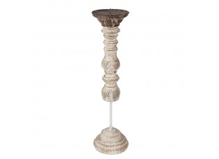 Béžový antik dřevěno-kovový svícen Nicolle - Ø 12*44 cm