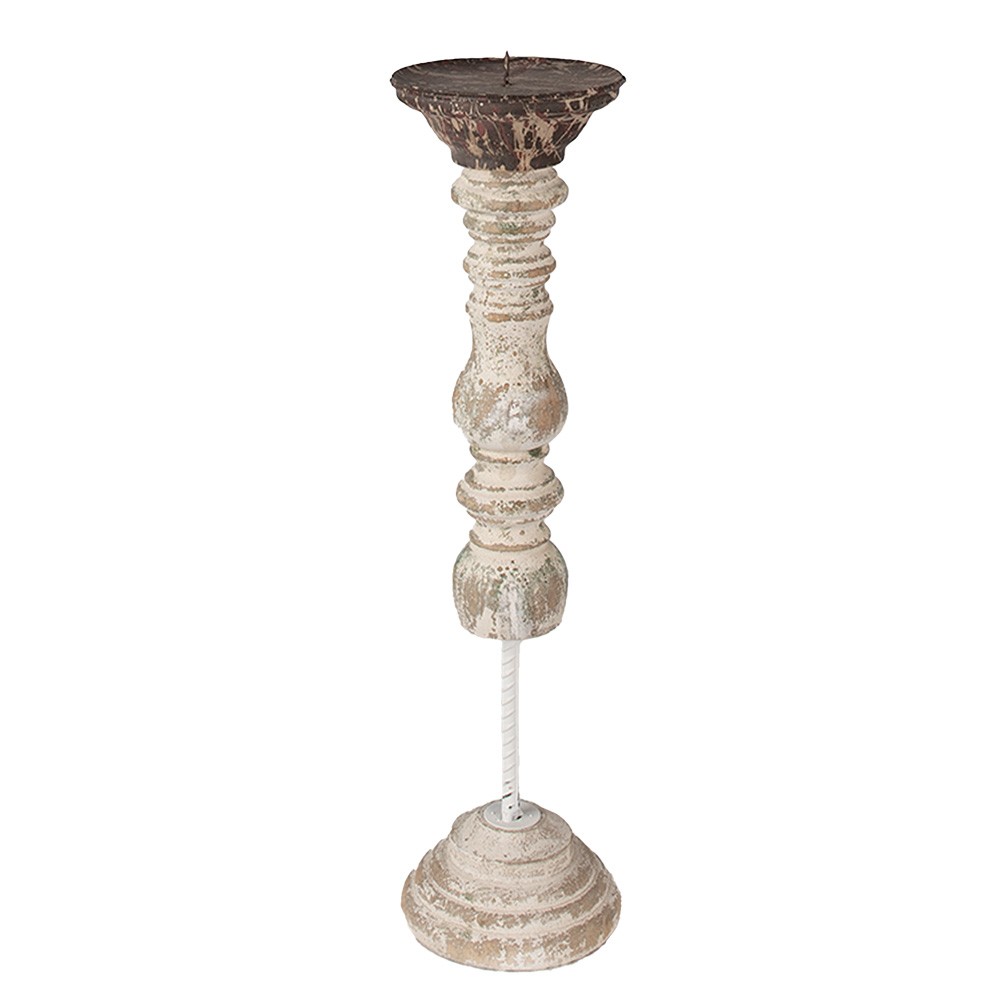 Béžový antik dřevěno-kovový svícen Nicolle - Ø 12*44 cm 6H2188