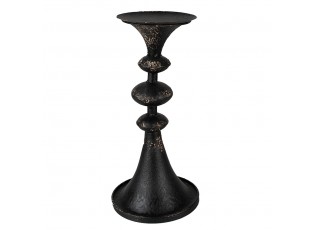 Černý antik kovový svícen na širokou svíčku Paolo - Ø 15*34 cm